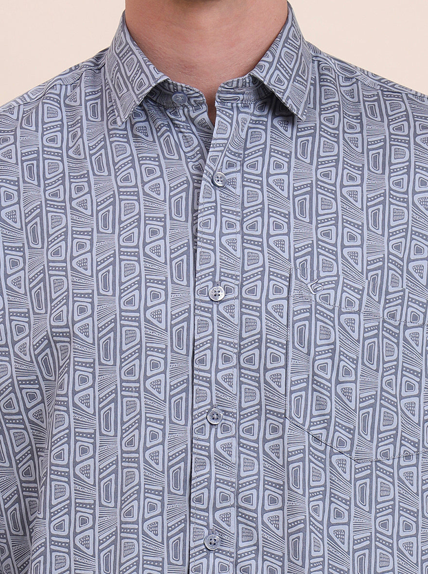 Grey Printed Smart Fit Semi Casual Shirt | Greenfibre