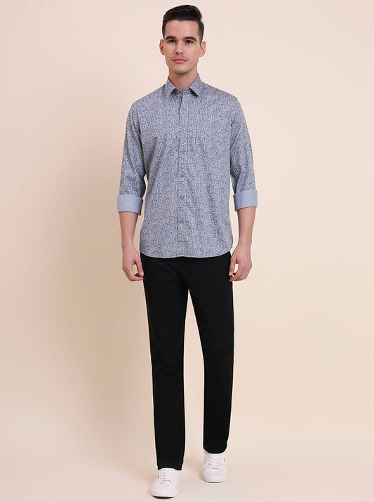 Grey Printed Smart Fit Semi Casual Shirt | Greenfibre