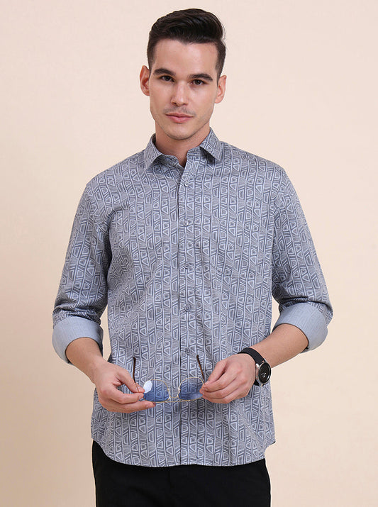 Grey Printed Smart Fit Semi Casual Shirt | Greenfibre