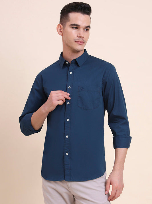 Teal Solid Slim Fit Casual Shirt | Greenfibre