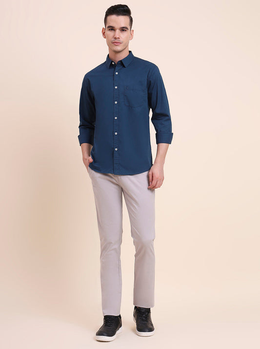 Teal Solid Slim Fit Casual Shirt | Greenfibre