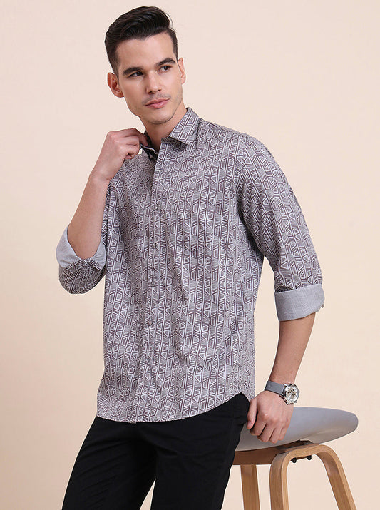 Dark Purplr Printed Smart Fit Semi Casual Shirt | Greenfibre