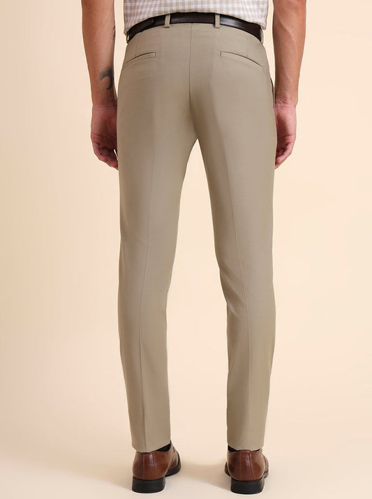 Beige Solid Super Slim Fit Formal Trouser | Greenfibre