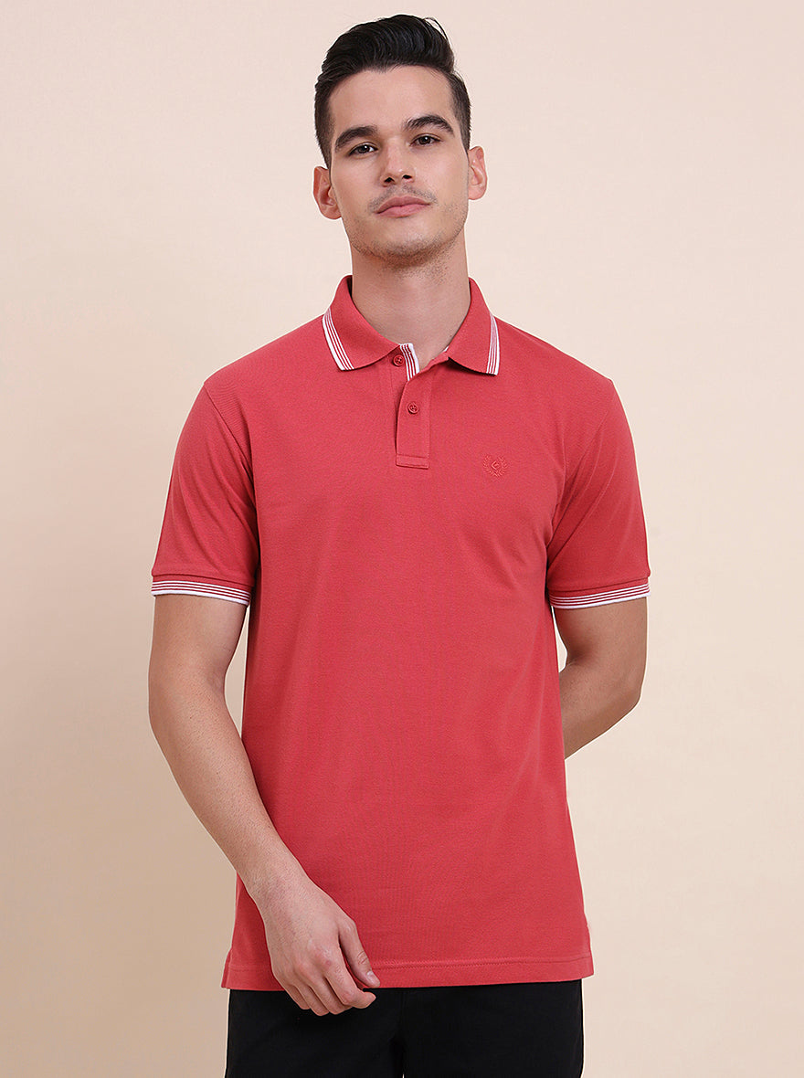 Red Solid Slim Fit Polo T-Shirt | Greenfibre