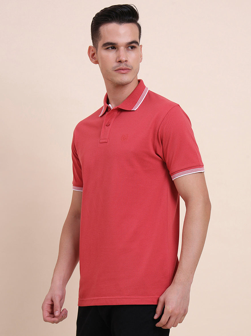 Red Solid Slim Fit Polo T-Shirt | Greenfibre