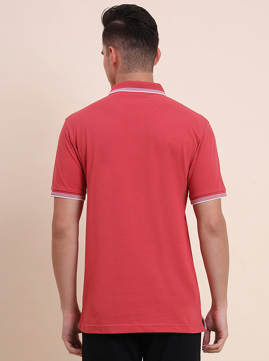 Red Solid Slim Fit Polo T-Shirt | Greenfibre