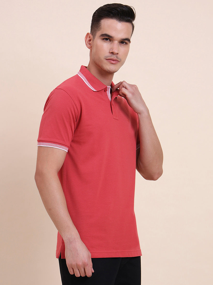 Red Solid Slim Fit Polo T-Shirt | Greenfibre