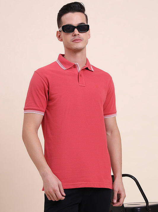 Red Solid Slim Fit Polo T-Shirt | Greenfibre