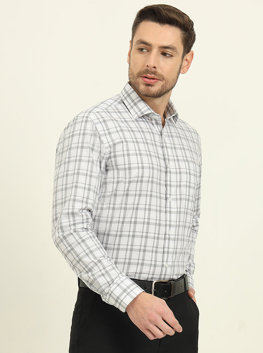 White & Grey Checked Slim Fit Formal Shirt | Metal