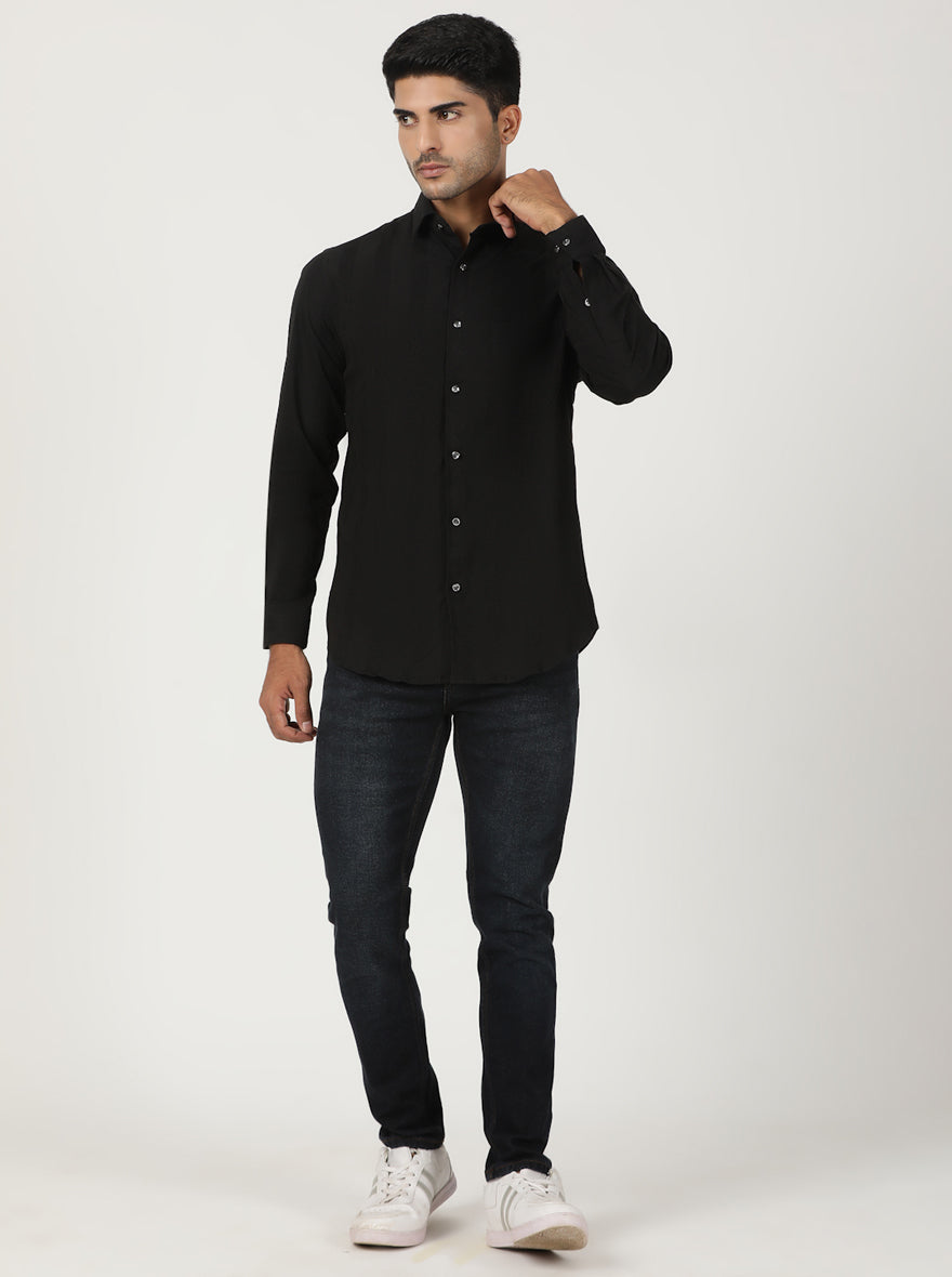 Black Checked Slim Fit Party Wear Shirt | Greenfibre