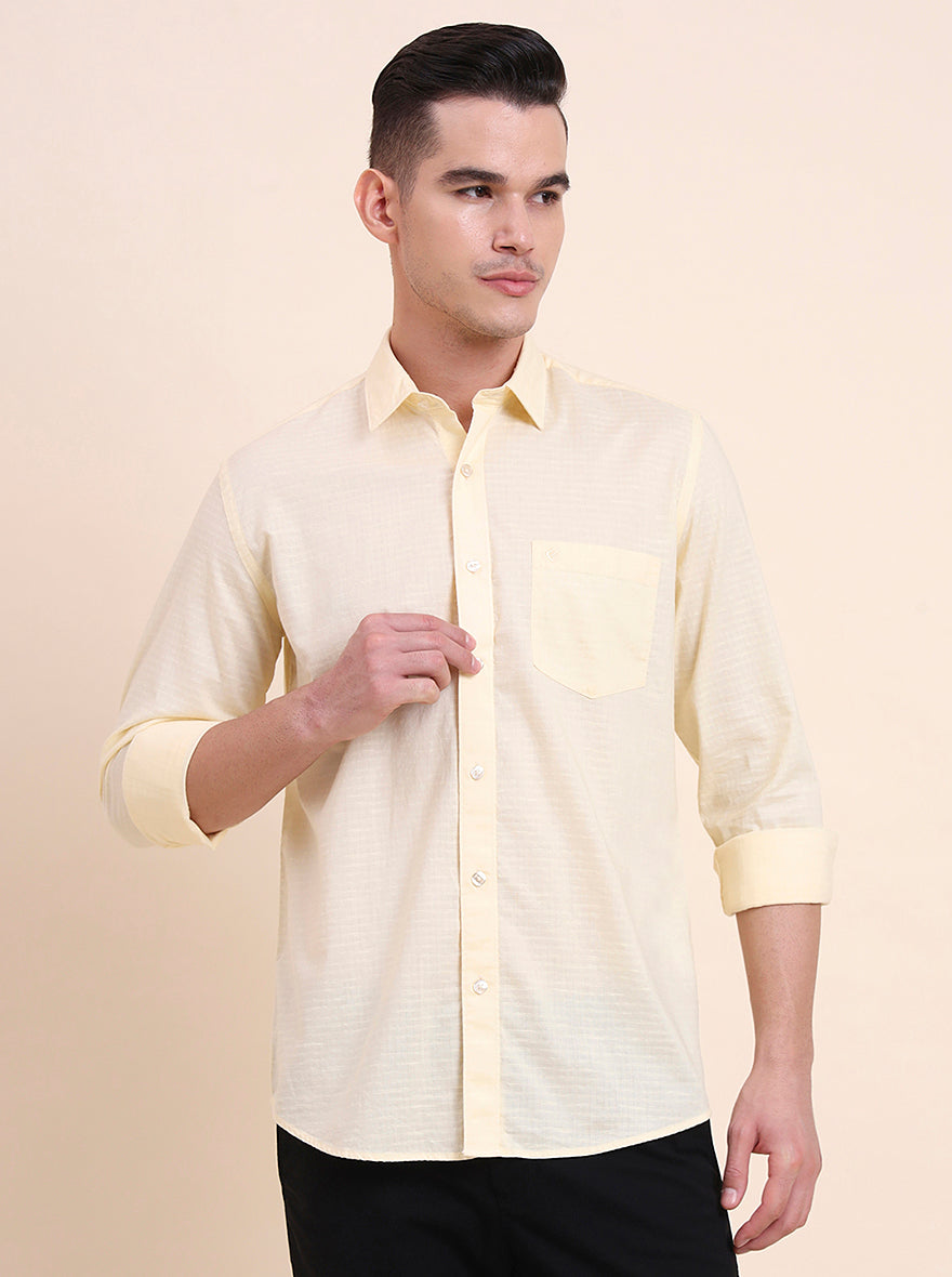 Yellow Solid Smart Fit Semi Casual Shirt | Greenfibre