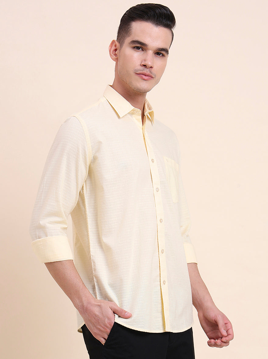 Yellow Solid Smart Fit Semi Casual Shirt | Greenfibre