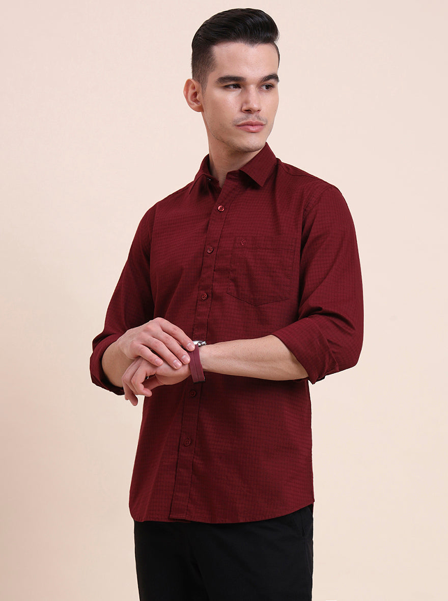 Maroon Solid Smart Fit Semi Casual Shirt | Greenfibre