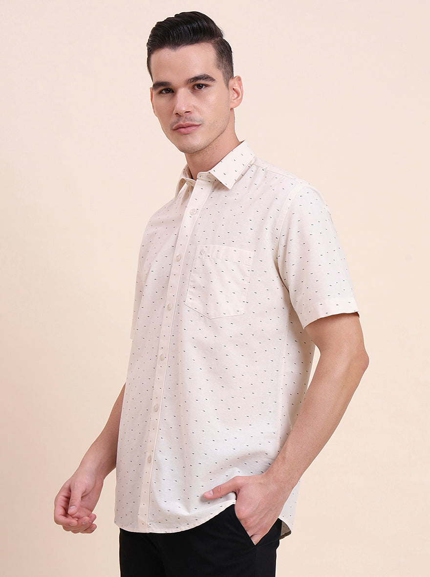 Beige Printed Smart Fit Semi Casual Shirt | Greenfibre