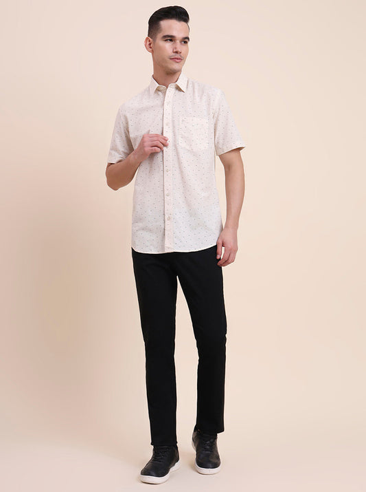 Beige Printed Smart Fit Semi Casual Shirt | Greenfibre