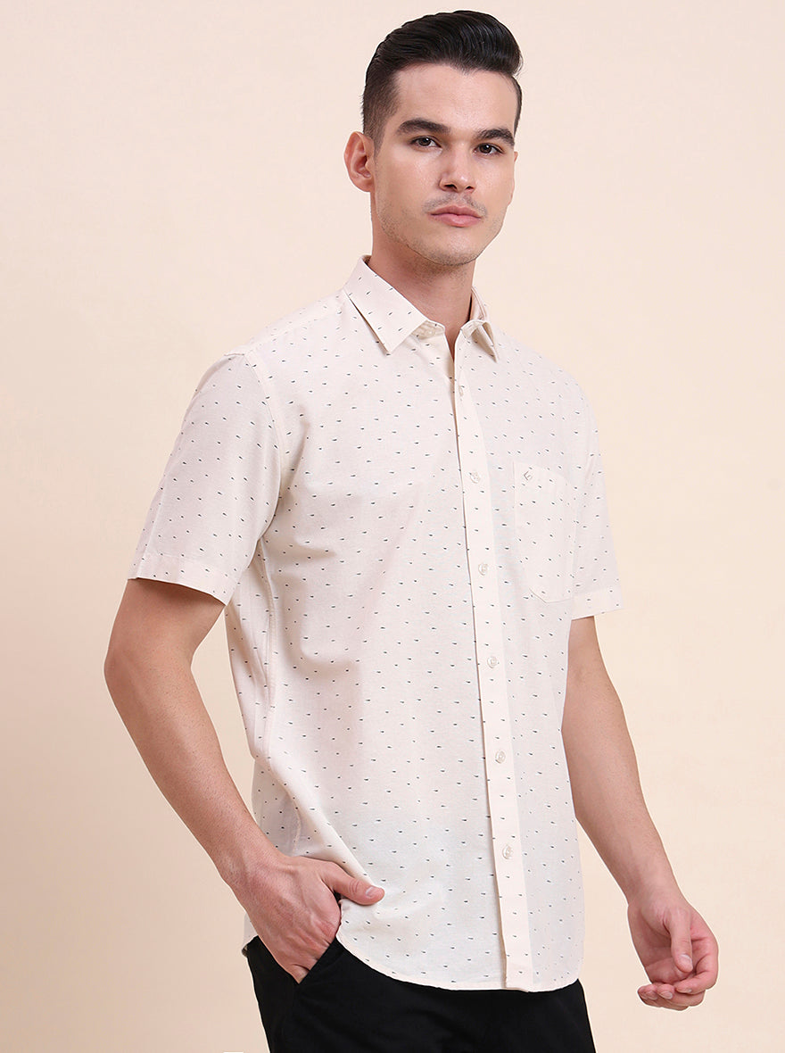 Beige Printed Smart Fit Semi Casual Shirt | Greenfibre
