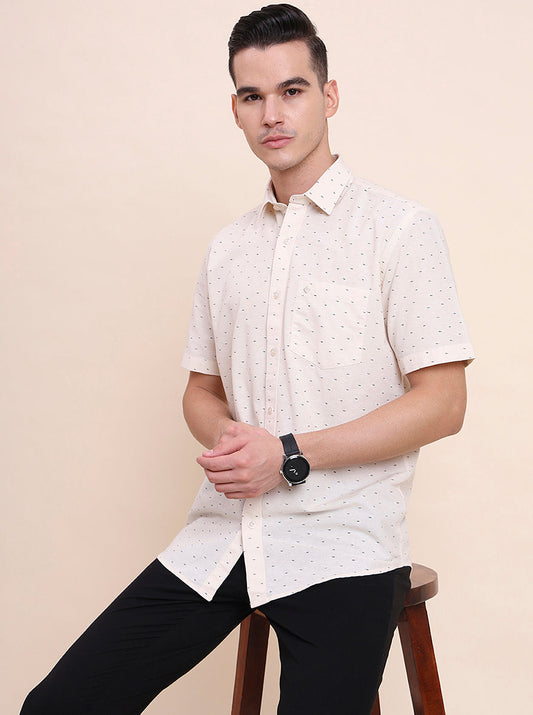 Beige Printed Smart Fit Semi Casual Shirt | Greenfibre