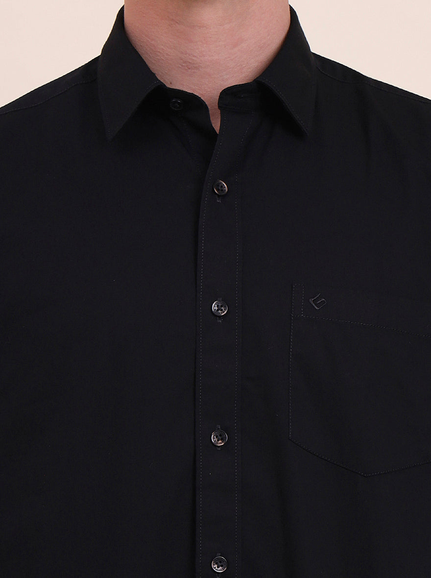 Black Solid Smart Fit Semi Casual Shirt | Greenfibre