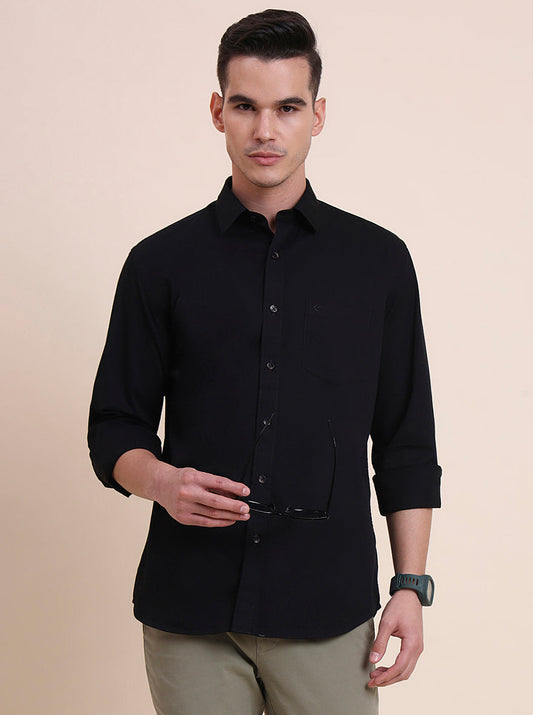 Black Solid Smart Fit Semi Casual Shirt | Greenfibre