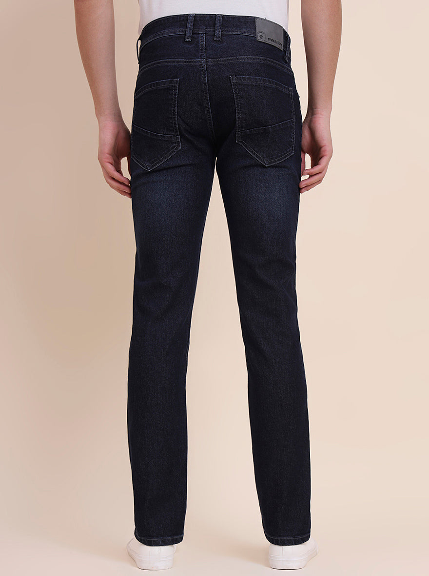Dark Indigo Blue Washed Narrow Fit Jeans | Greenfibre