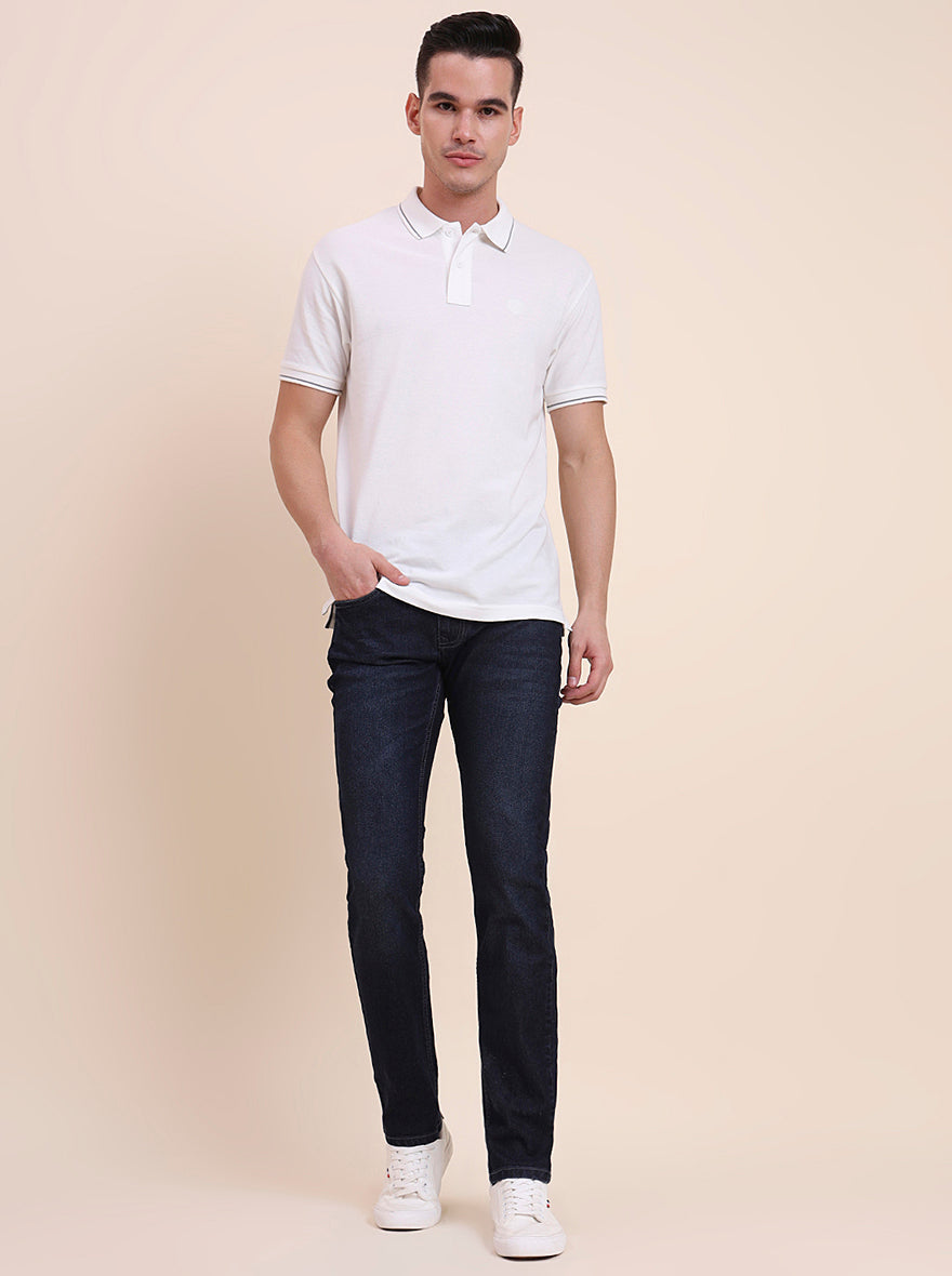Dark Indigo Blue Washed Narrow Fit Jeans | Greenfibre