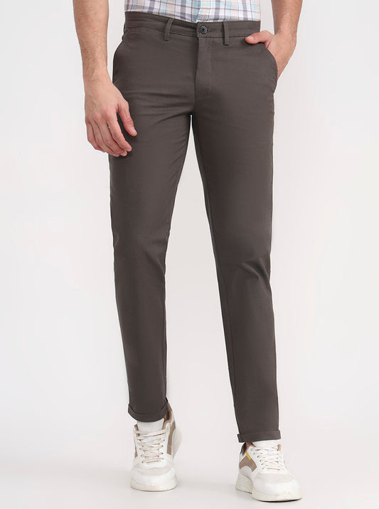 Olive Grey Solid Slim Fit Casual Trouser | Greenfibre