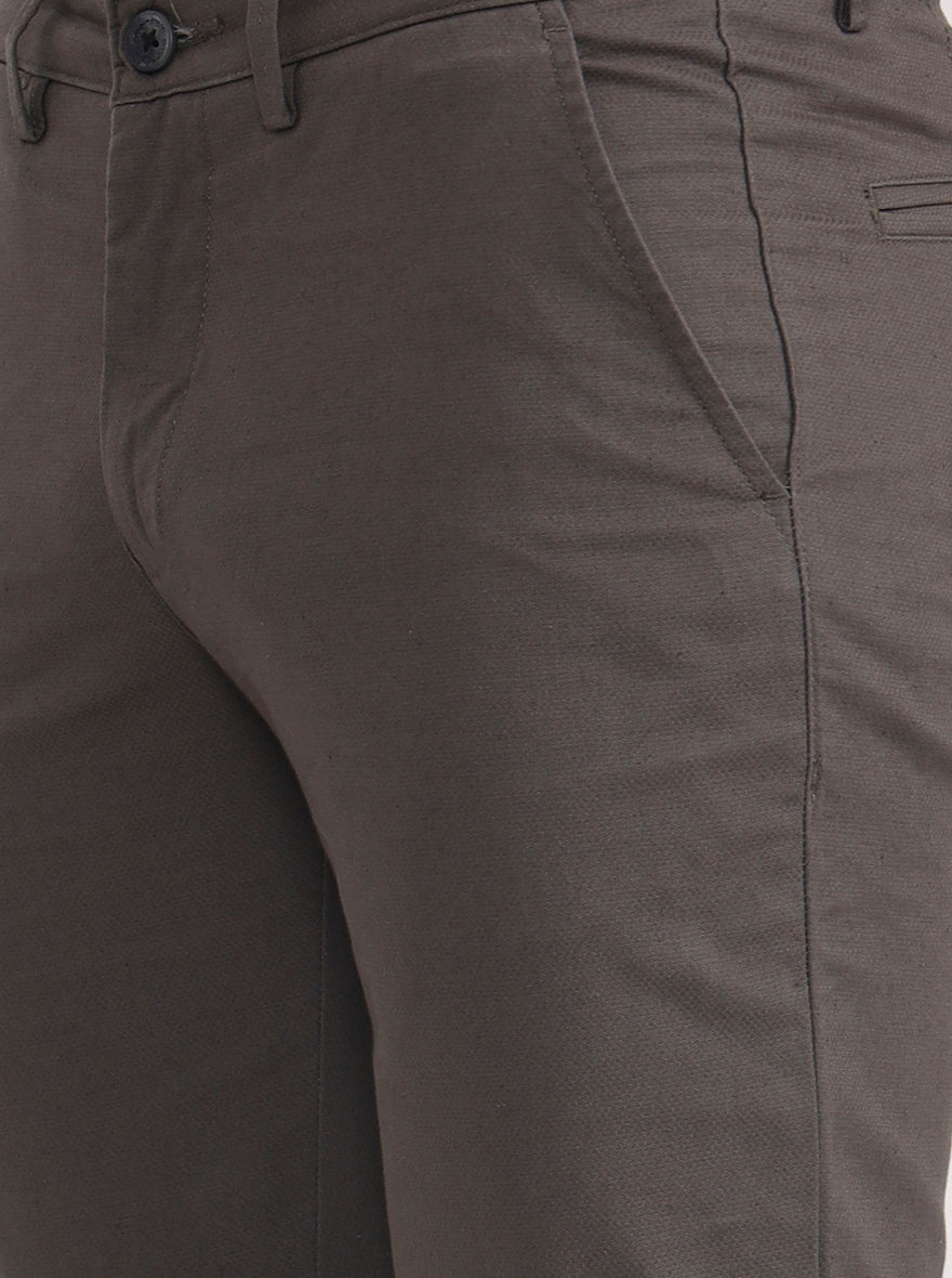 Olive Grey Solid Slim Fit Casual Trouser | Greenfibre