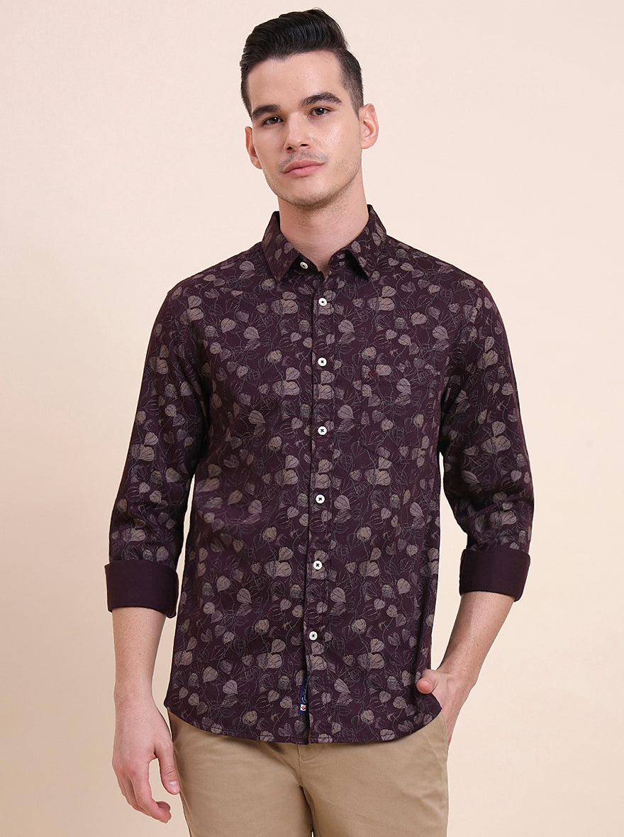 Wine Printed Slim Fit Casual Shirt | Greenfibre