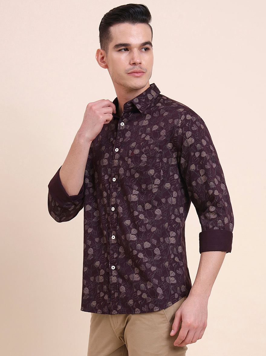 Wine Printed Slim Fit Casual Shirt | Greenfibre