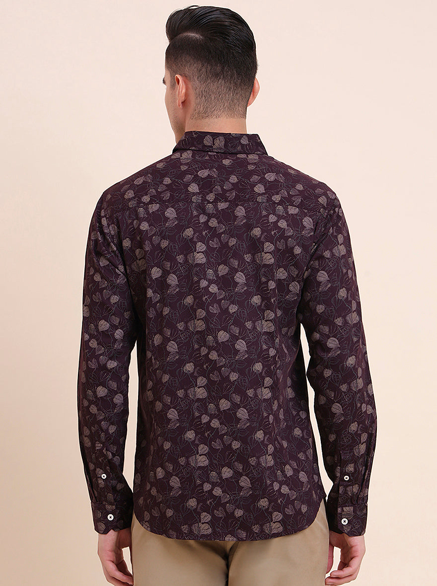 Wine Printed Slim Fit Casual Shirt | Greenfibre