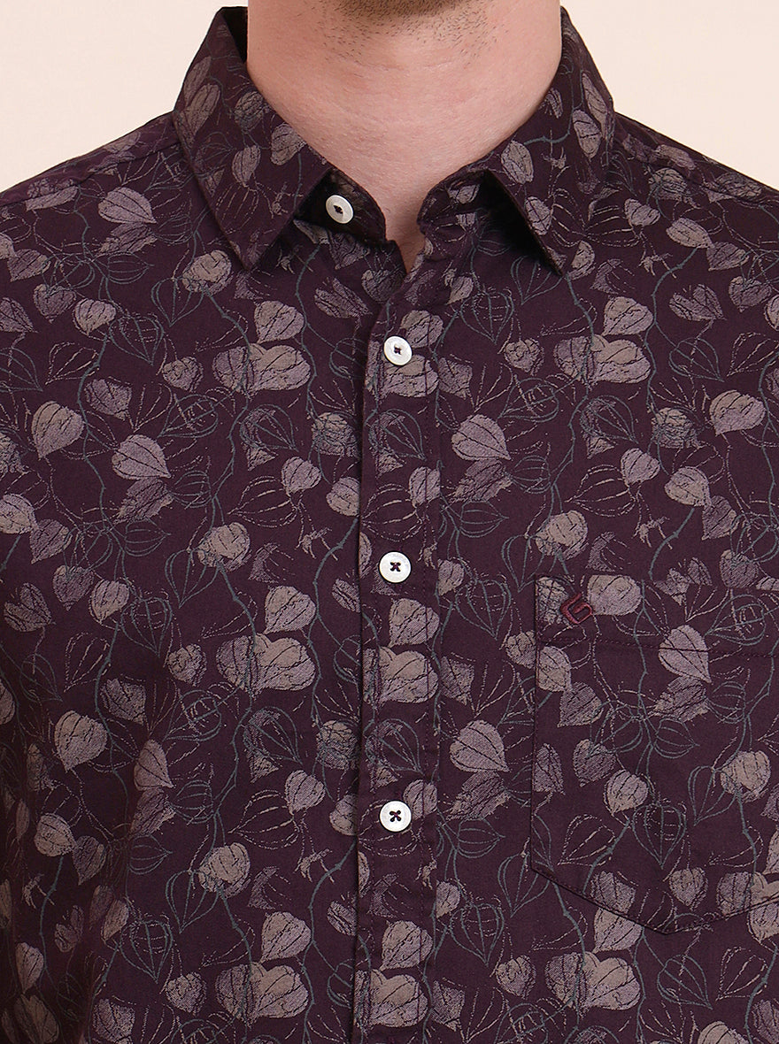 Wine Printed Slim Fit Casual Shirt | Greenfibre
