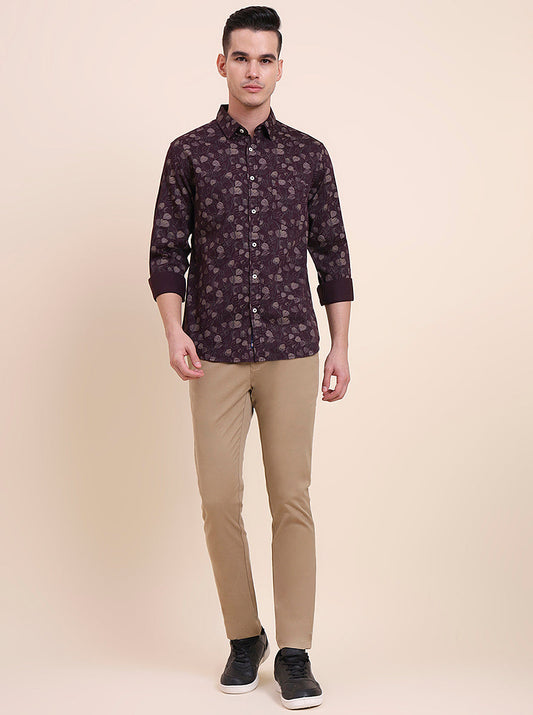 Wine Printed Slim Fit Casual Shirt | Greenfibre