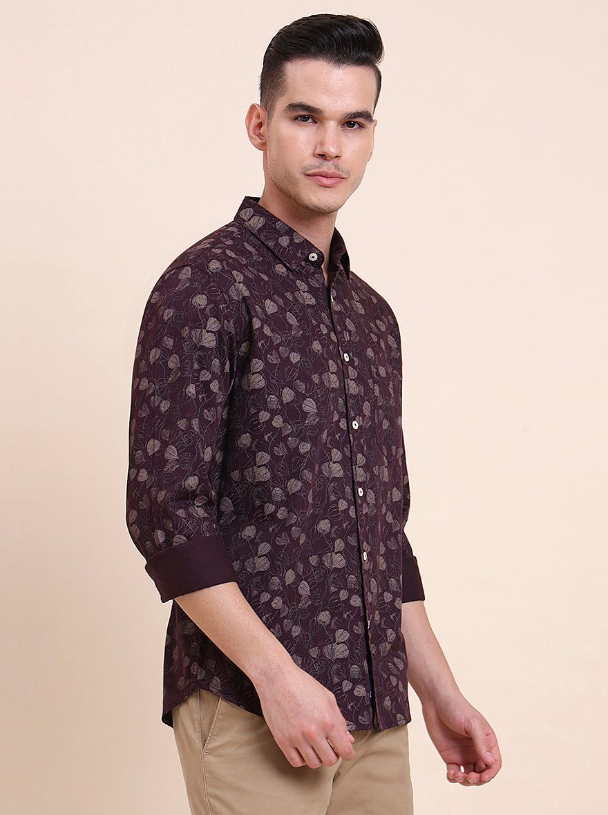 Wine Printed Slim Fit Casual Shirt | Greenfibre