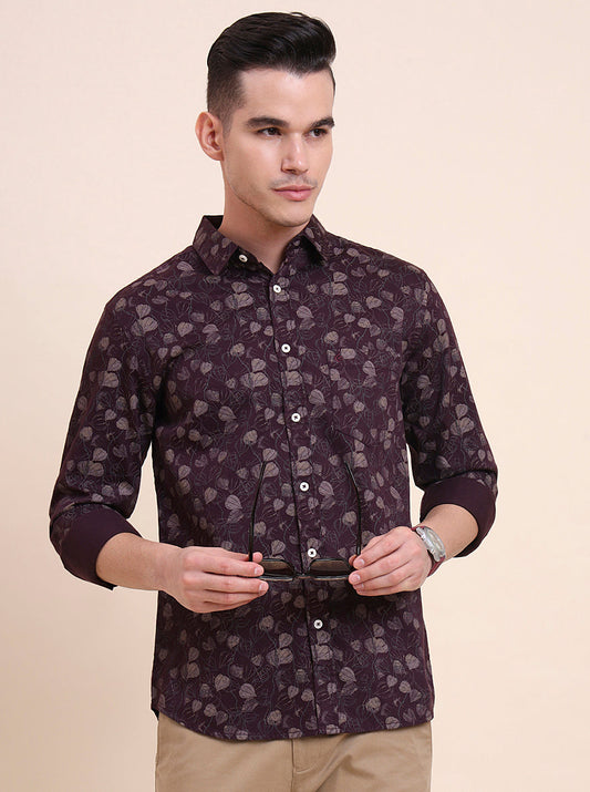 Wine Printed Slim Fit Casual Shirt | Greenfibre