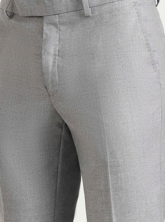 Light Grey Solid Slim Fit Formal Trouser | Greenfibre