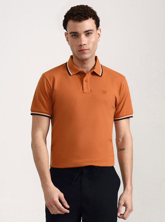 Orange Solid Slim Fit Polo T-Shirt | Greenfibre