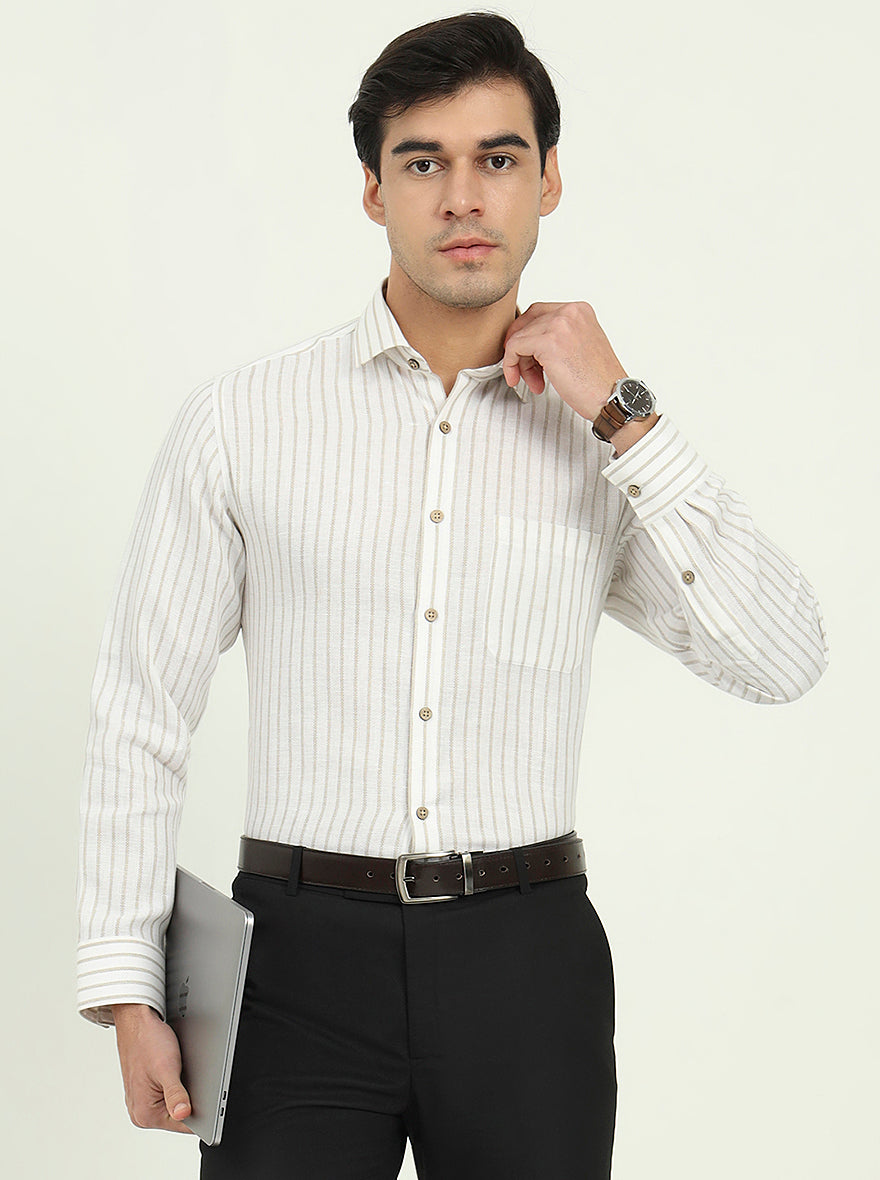 White Striped Slim Fit Party Wear Shirt | Greenfibre
