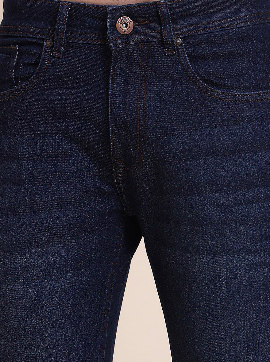 Dark Indigo Blue Washed Narrow Fit Jeans | Greenfibre