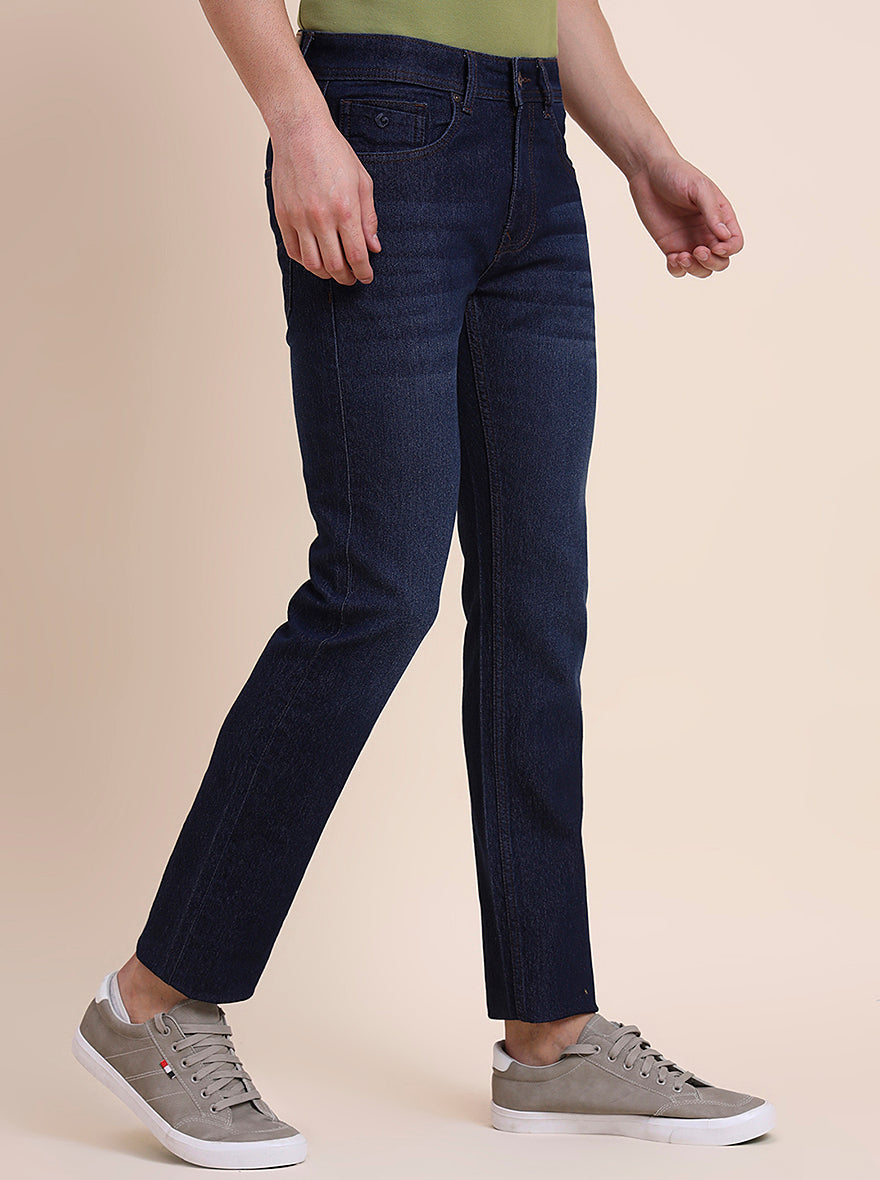 Dark Indigo Blue Washed Narrow Fit Jeans | Greenfibre