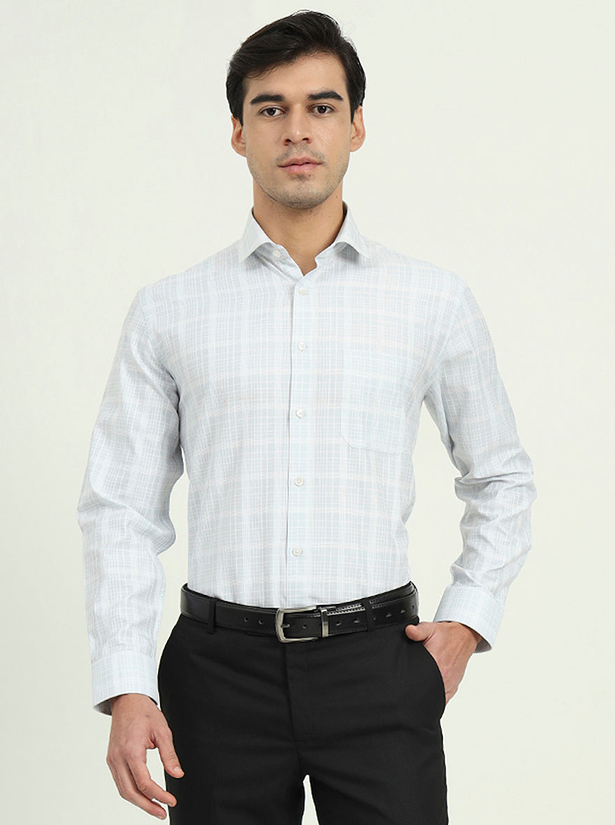 Grey & White Checked Regular Fit Formal Shirt | Greenfire