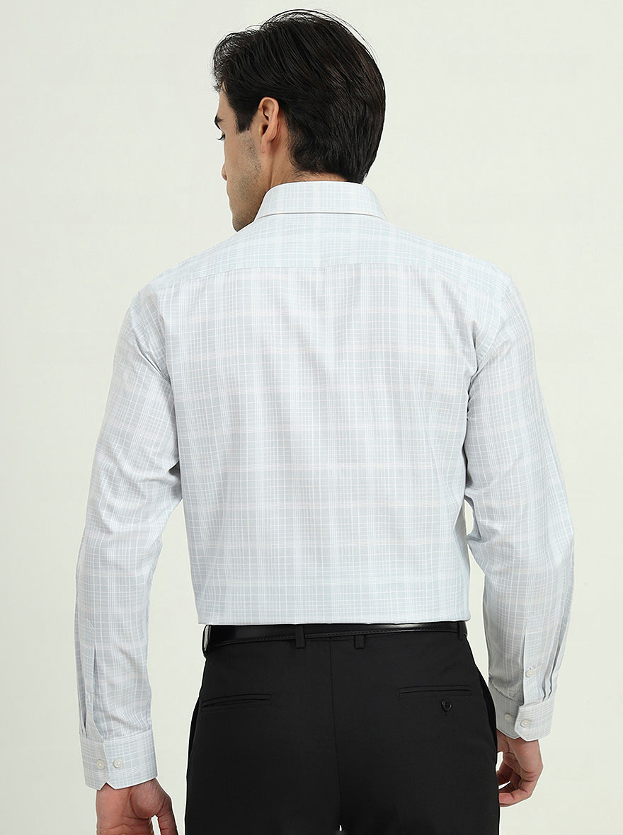 Grey & White Checked Regular Fit Formal Shirt | Greenfire