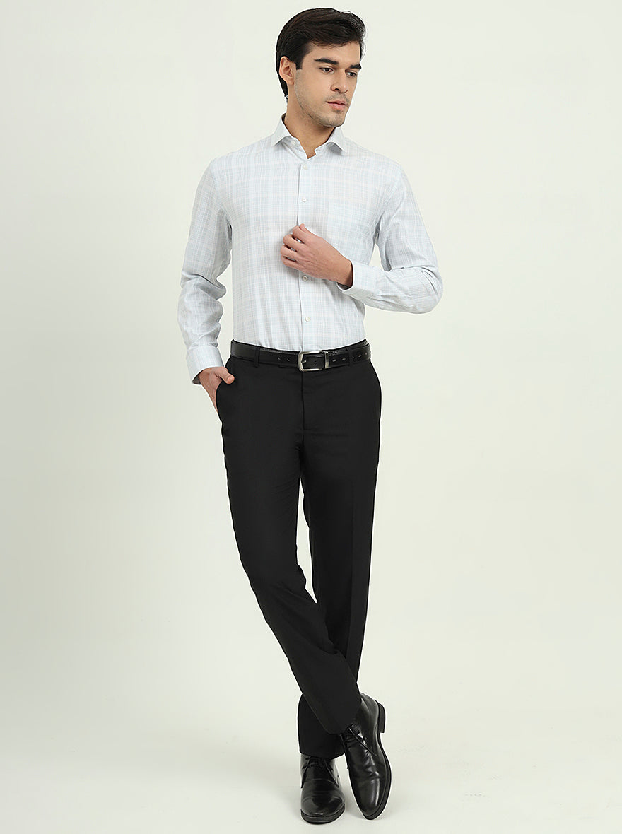 Grey & White Checked Regular Fit Formal Shirt | Greenfire