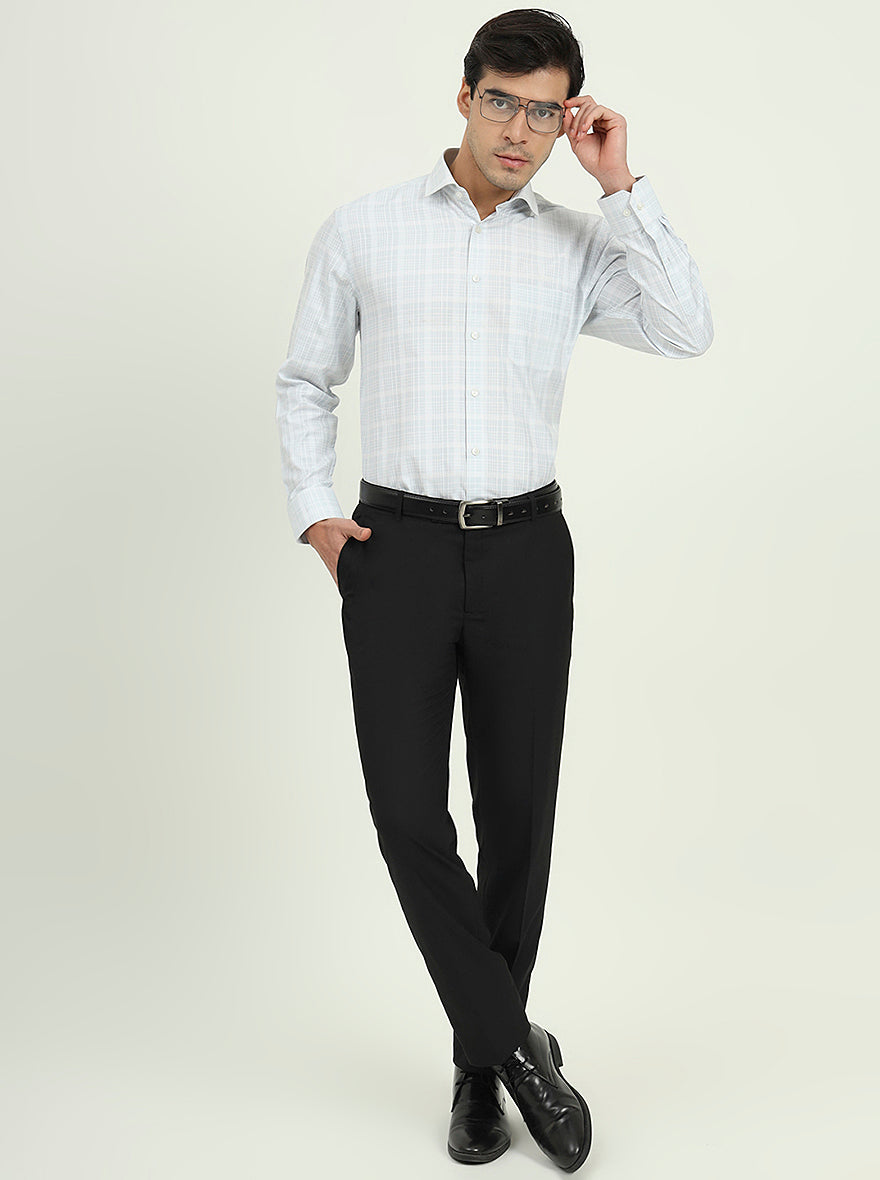 Grey & White Checked Regular Fit Formal Shirt | Greenfire