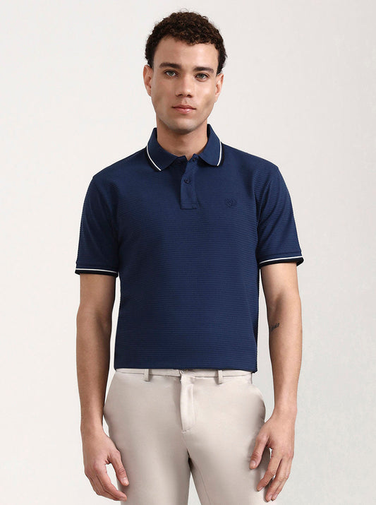 Denim Blue Solid Slim Fit Polo T-Shirt | Greenfibre
