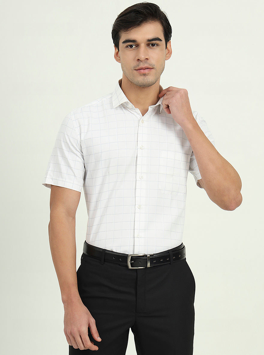 Grey & White Checked Regular Fit Formal Shirt | Greenfire