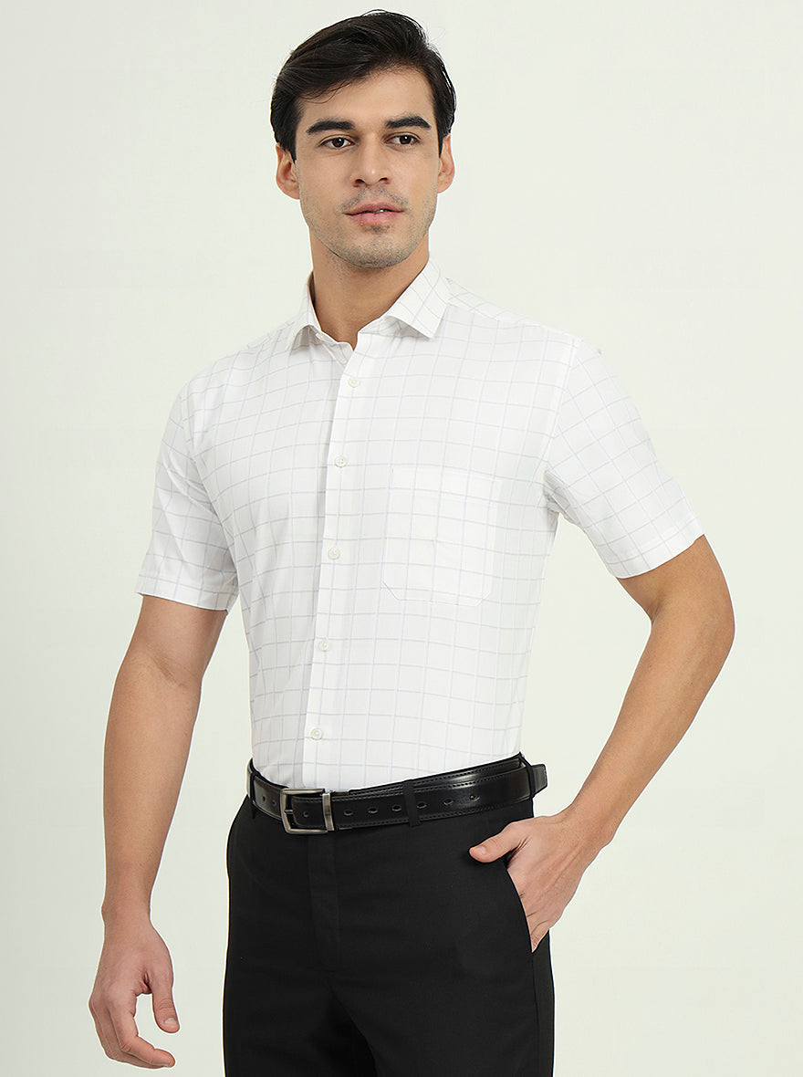 Grey & White Checked Regular Fit Formal Shirt | Greenfire