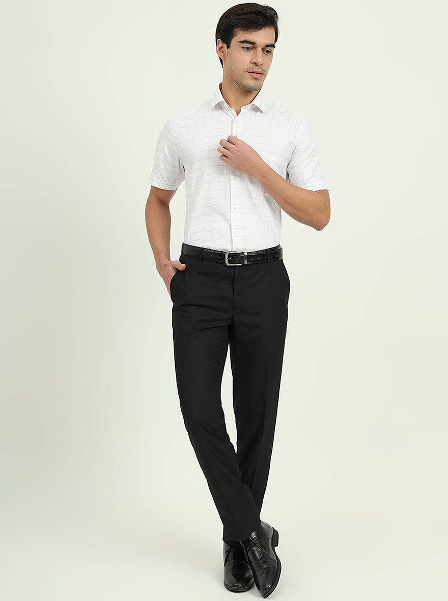 Grey & White Checked Regular Fit Formal Shirt | Greenfire
