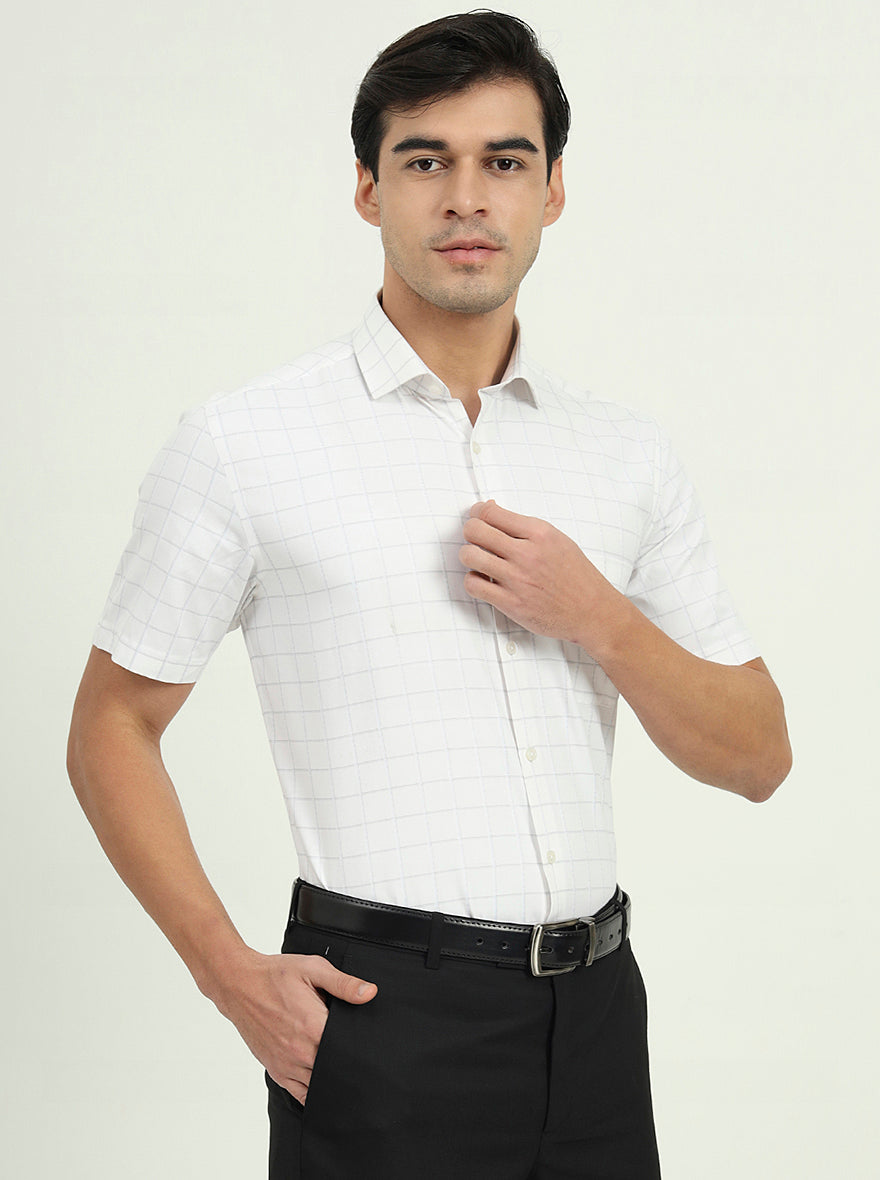 Grey & White Checked Regular Fit Formal Shirt | Greenfire