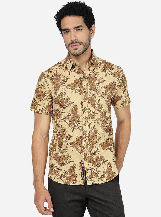 Brown Printed Slim Fit Casual Shirt | Greenfibre