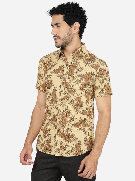 Brown Printed Slim Fit Casual Shirt | Greenfibre